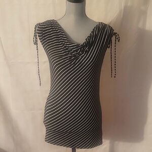 NINE WEST Women's Blue & White Stripe Shoulder Ties Blouse, Size: S